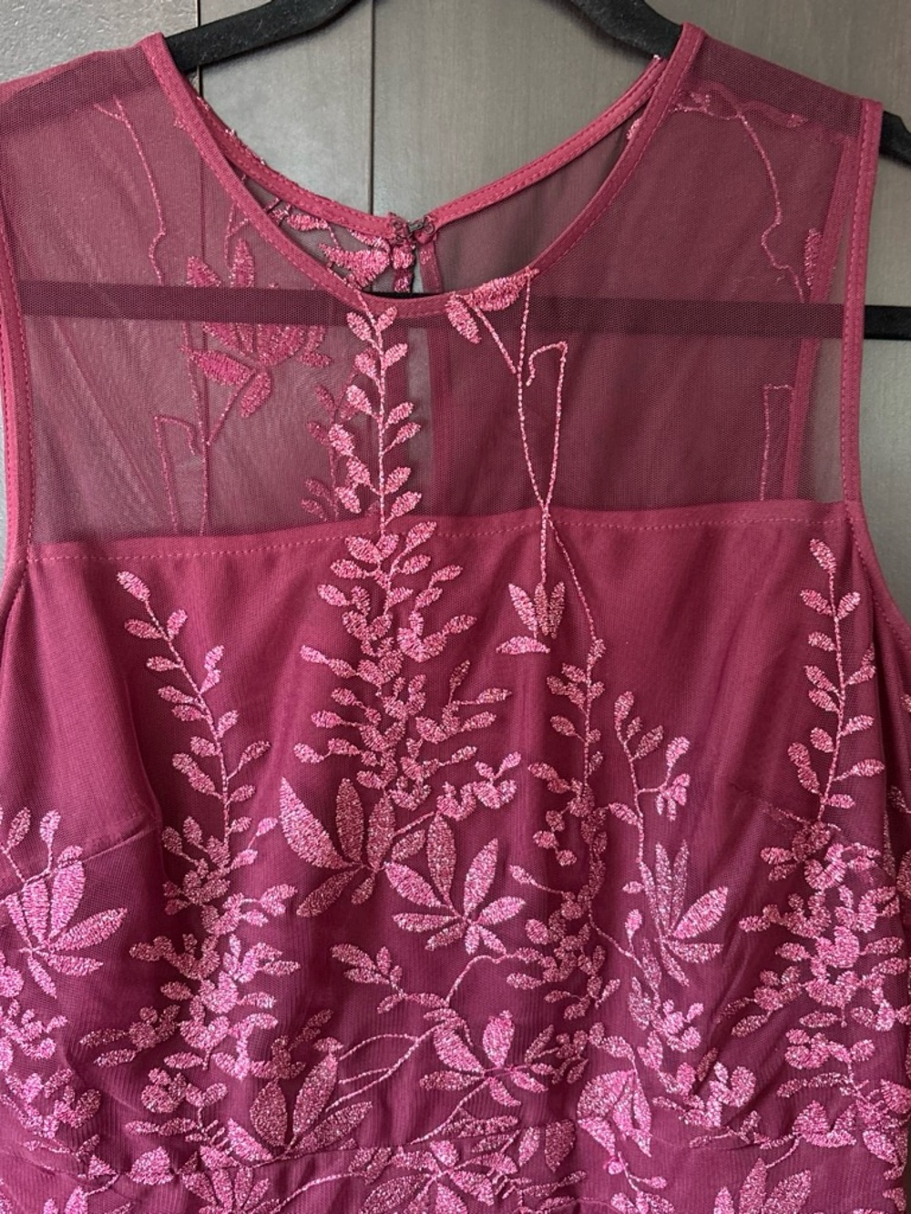 Burgundy Embroidered lace Sleeveless Dress in Rich Berry with Gold Zipper - Picture 9 of 9